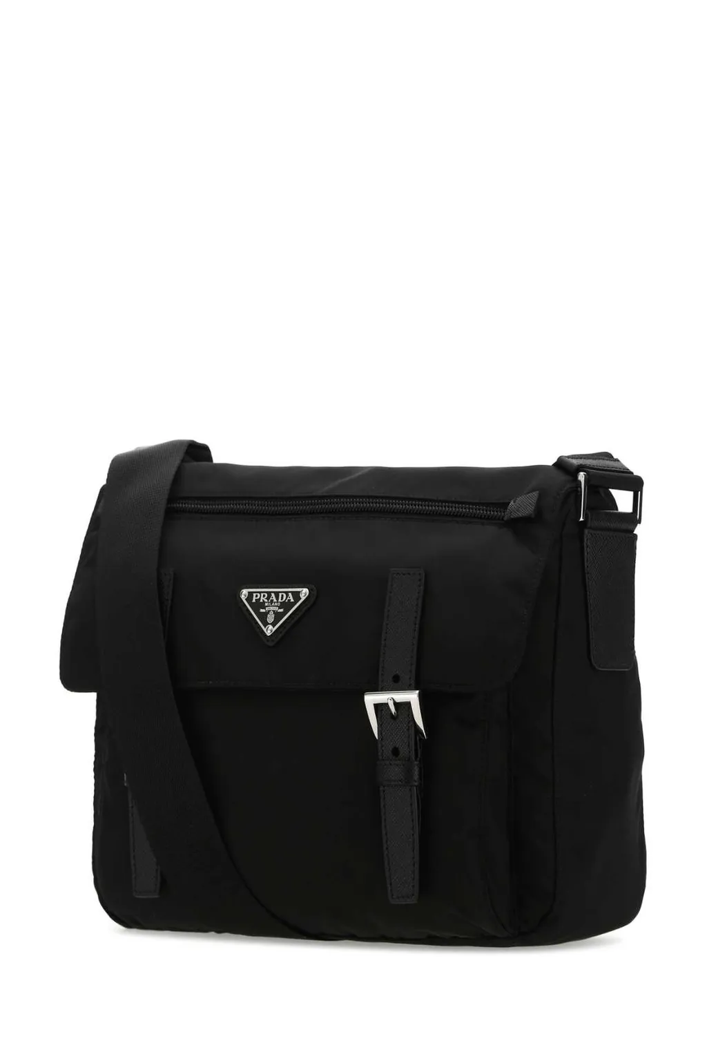 Prada Logo Patch Zip-Up Shoulder Bag
