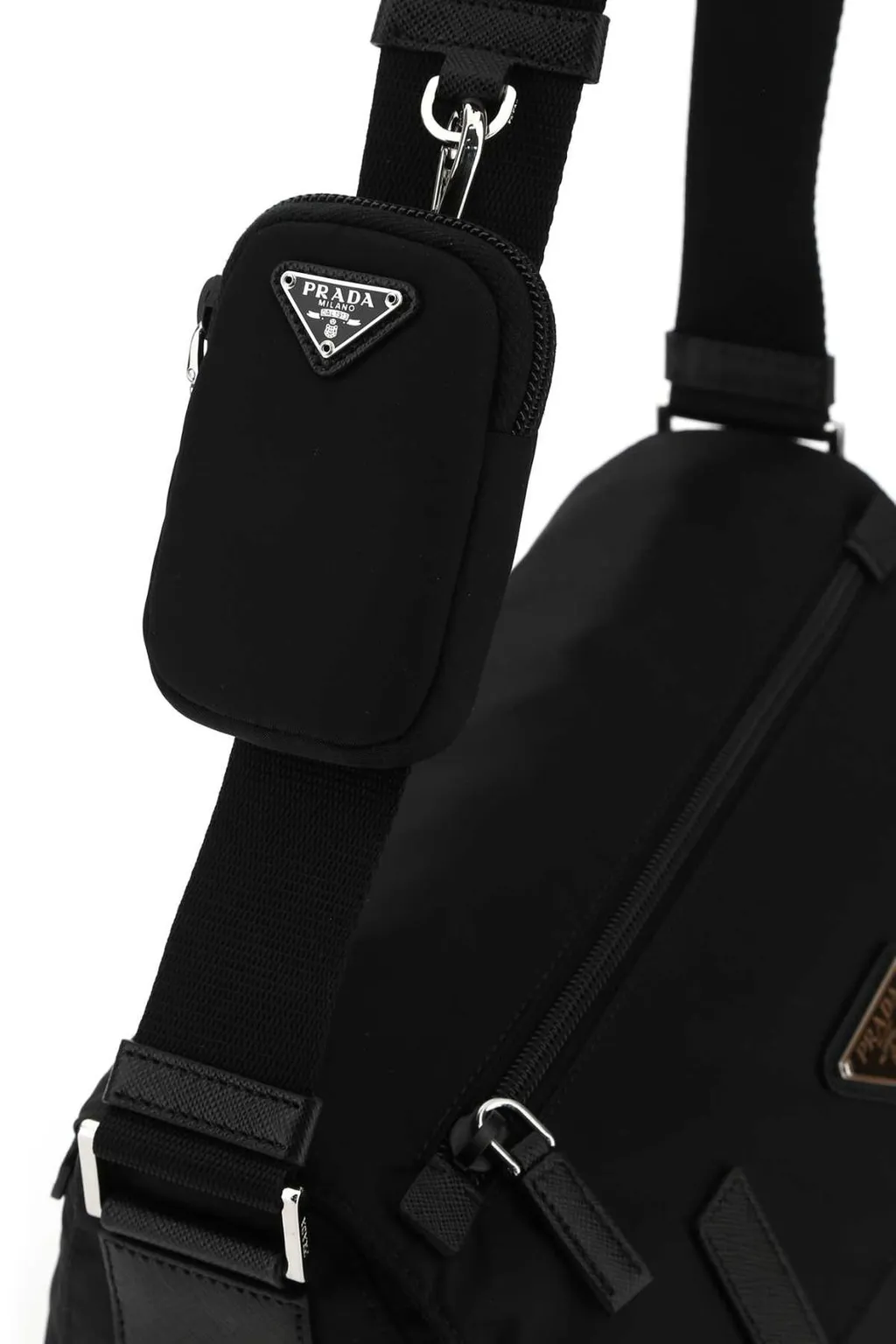 Prada Logo Patch Zip-Up Shoulder Bag