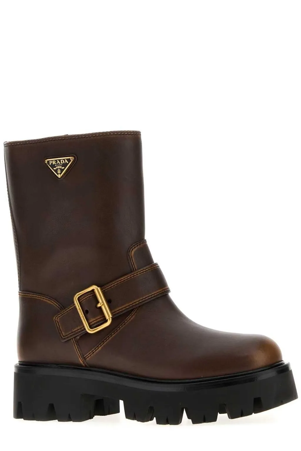Prada Logo Plaque Buckled Boots