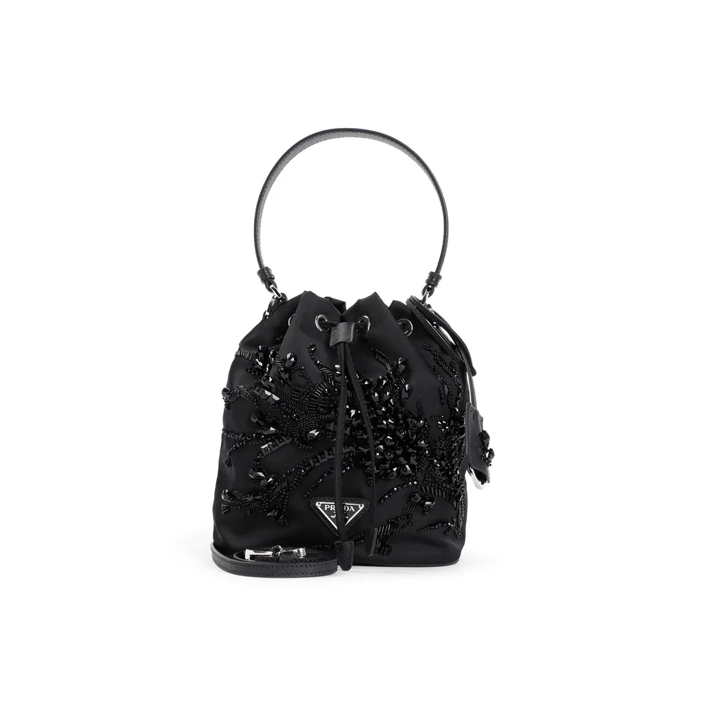 Prada Re-Nylon Logo Plaque Bucket Bag