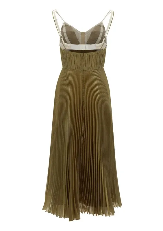 Prada Spaghetti Strap Pleated Midi Dress