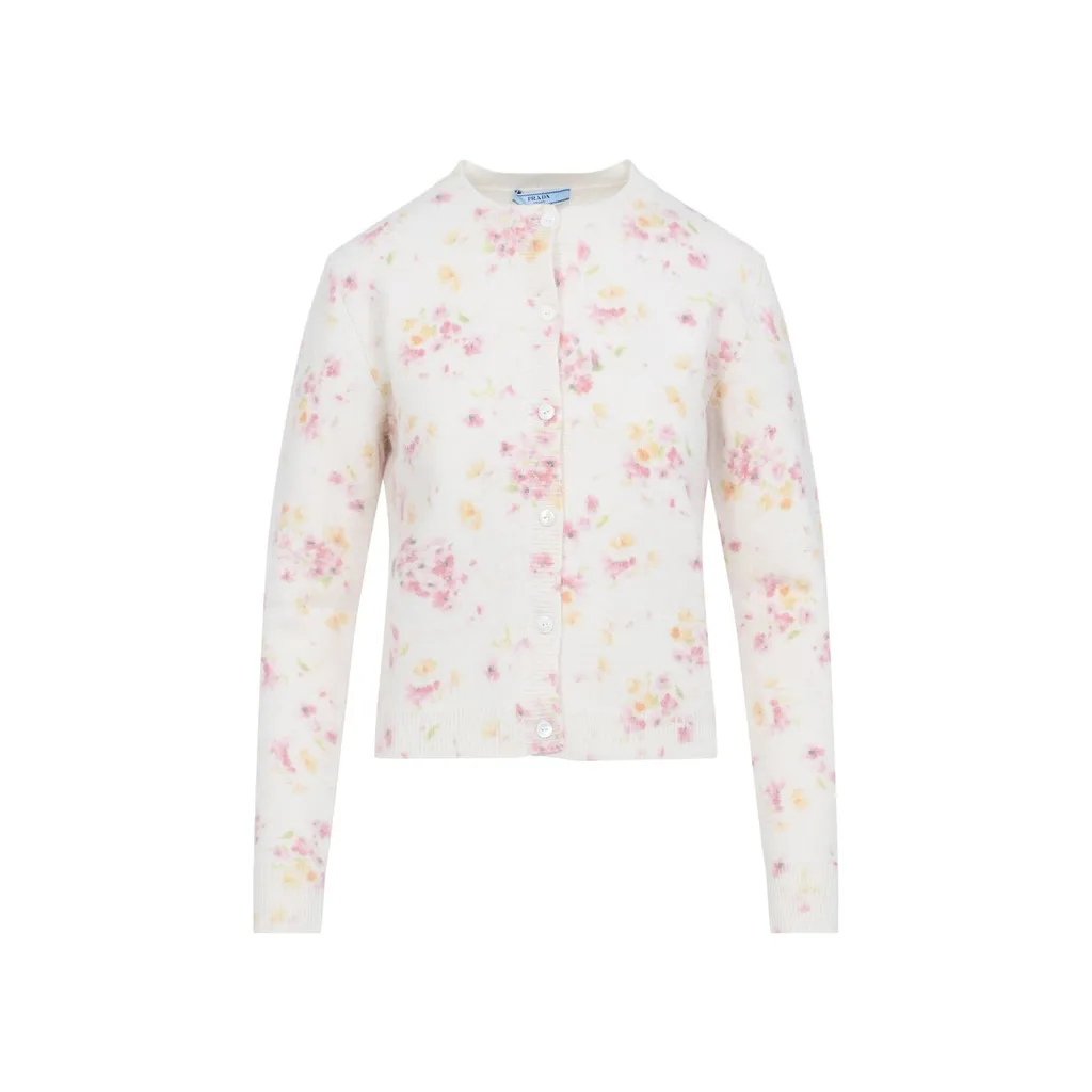 Prada Floral Detailed Crewneck Cardigan