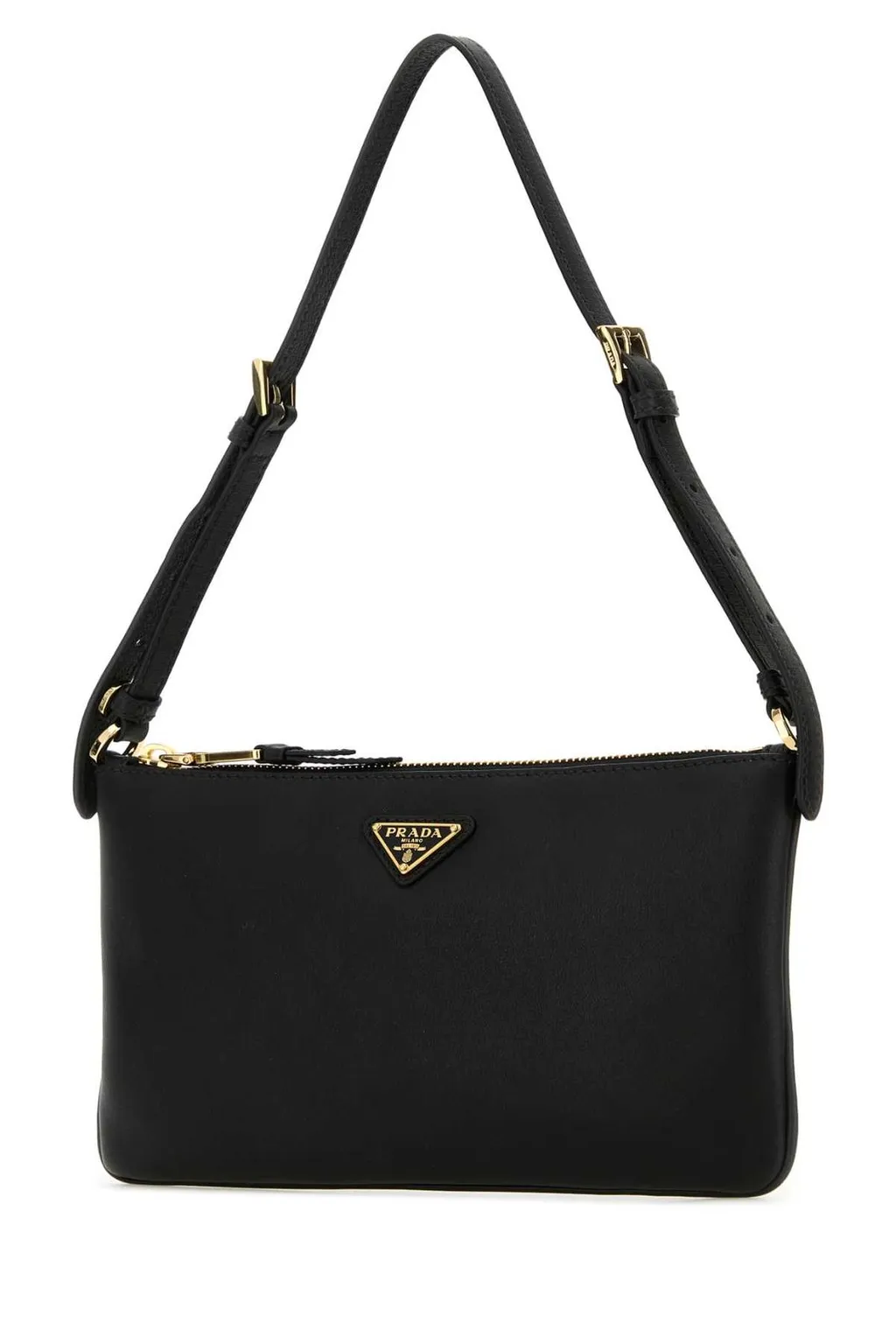 Prada Logo Plaque Zipped Shoulder Bag