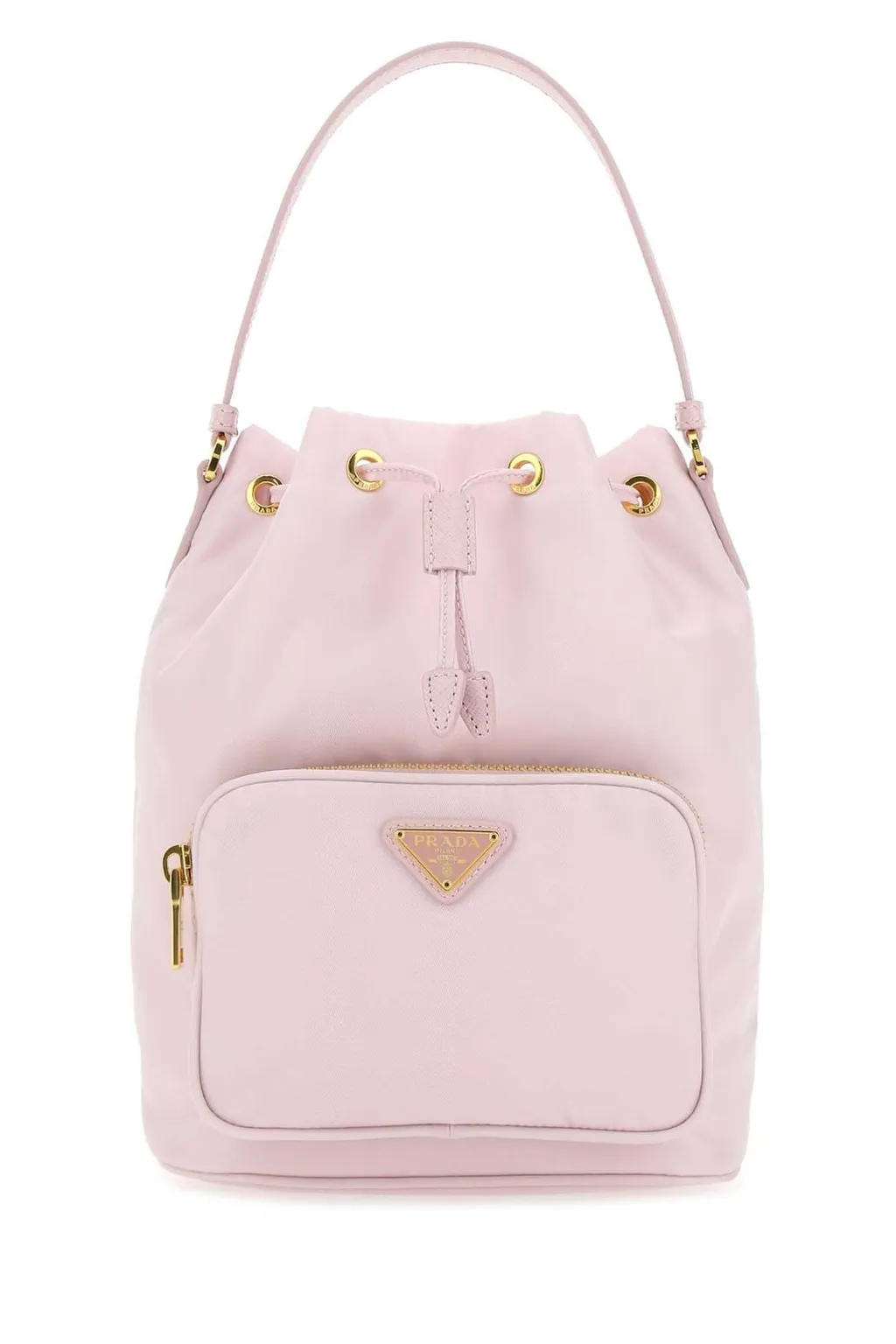 Prada Duet Logo Plaque Bucket Bag