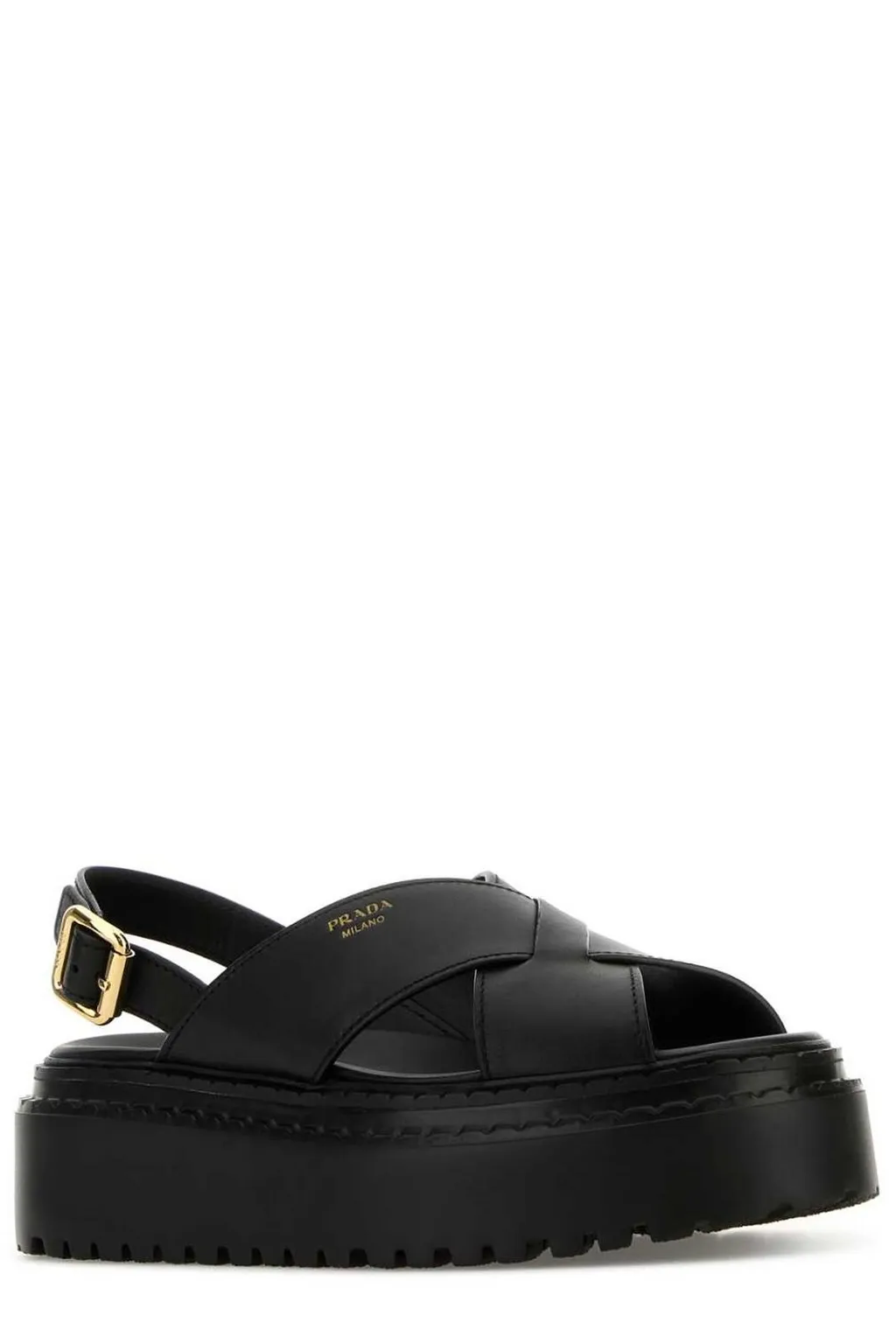 Prada Crossover Strap Detailed Slingback Sandals