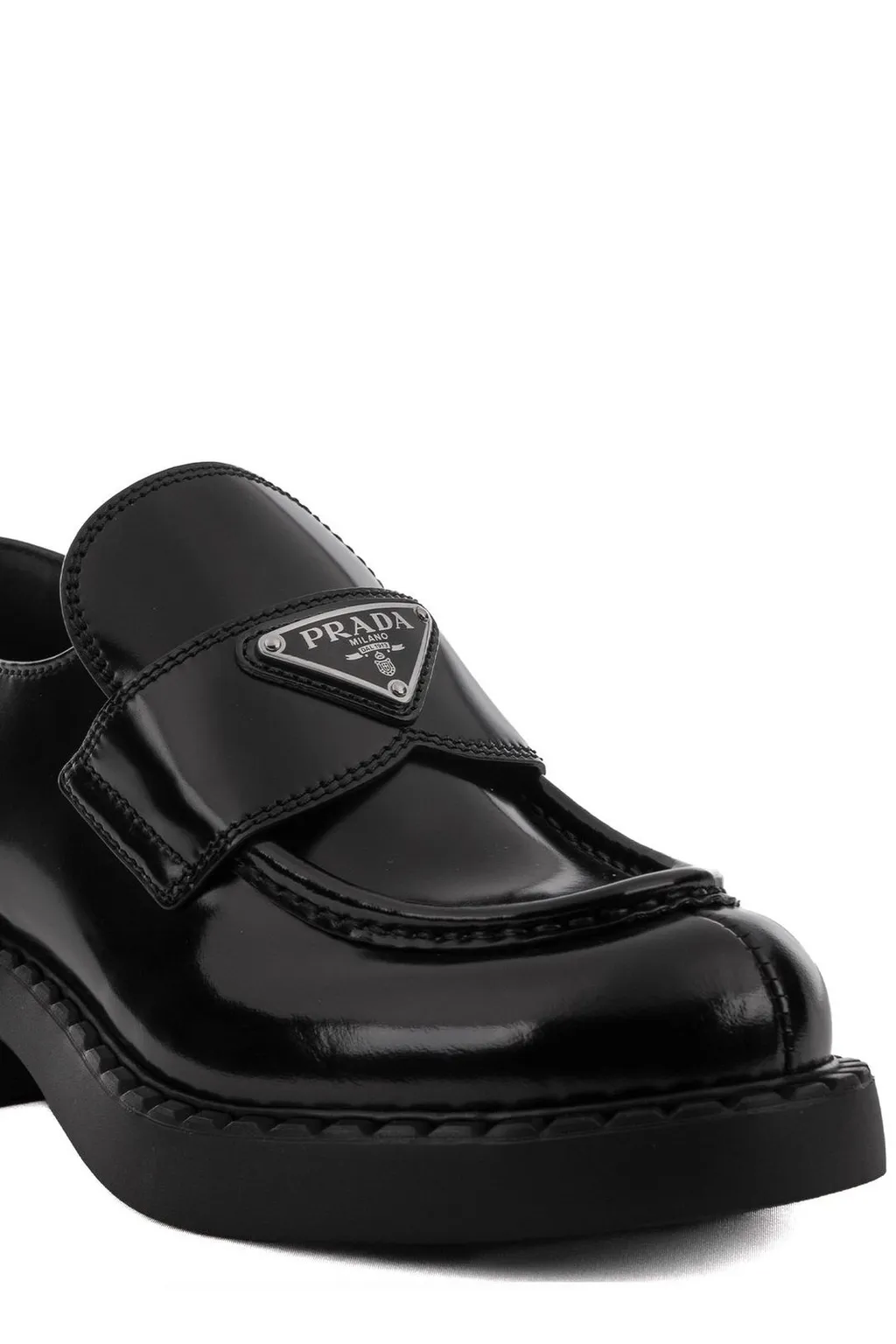 Prada Logo Plaque Slip-On Loafers