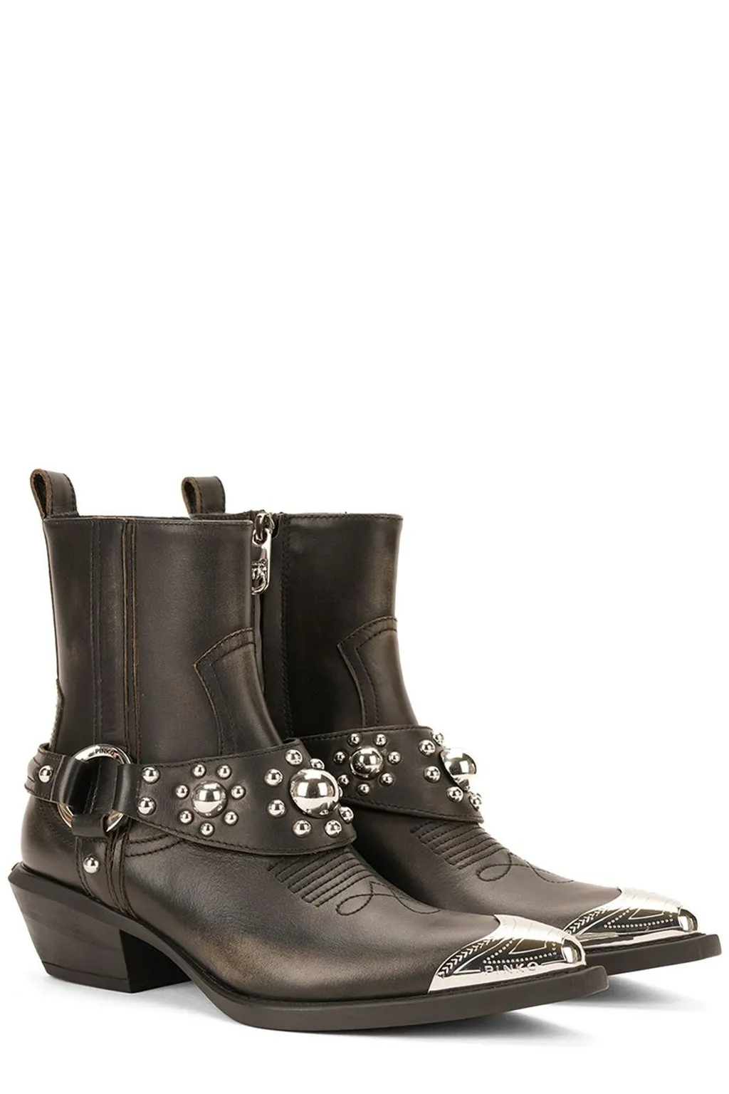 Pinko Tex Distressed Cowboy Ankle Boots