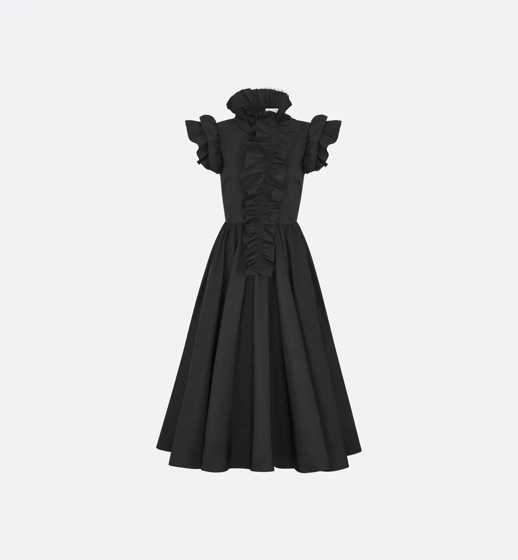 Mid-Length Flared Dress With Removable Ruched Collar