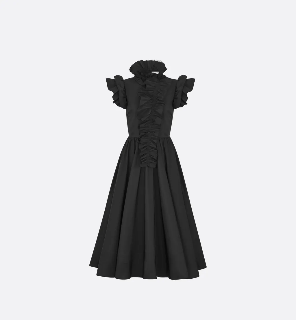 Mid-Length Flared Dress With Removable Ruched Collar