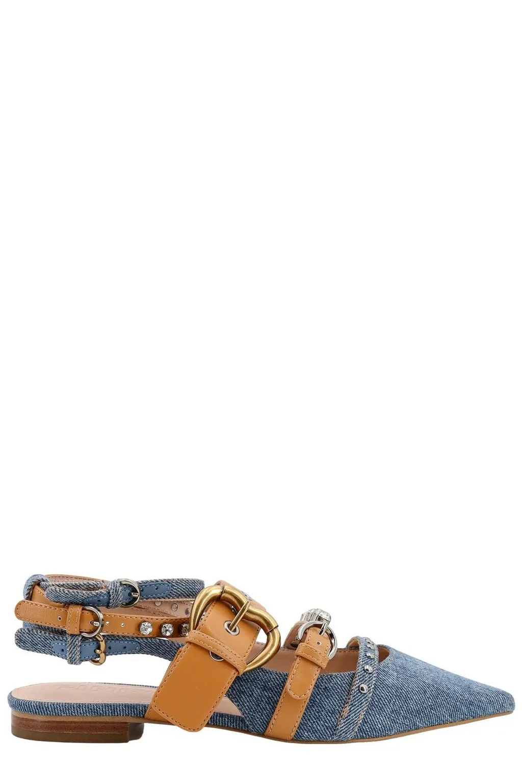 Pinko Pointed-Toe Slingback Denim Flat Shoes