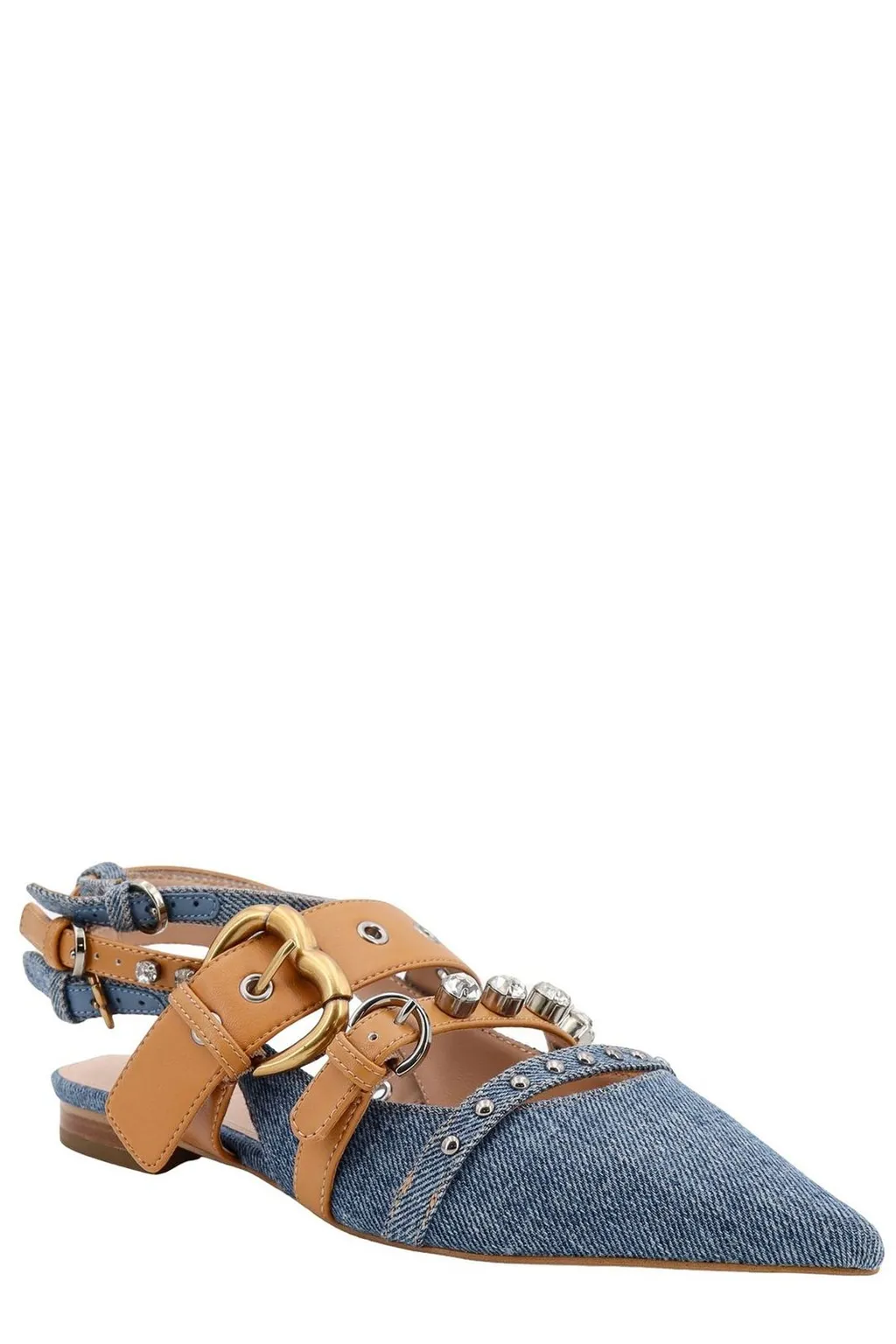 Pinko Pointed-Toe Slingback Denim Flat Shoes