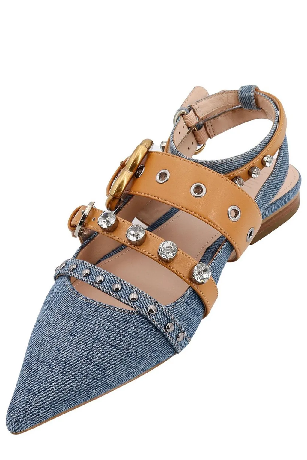 Pinko Pointed-Toe Slingback Denim Flat Shoes