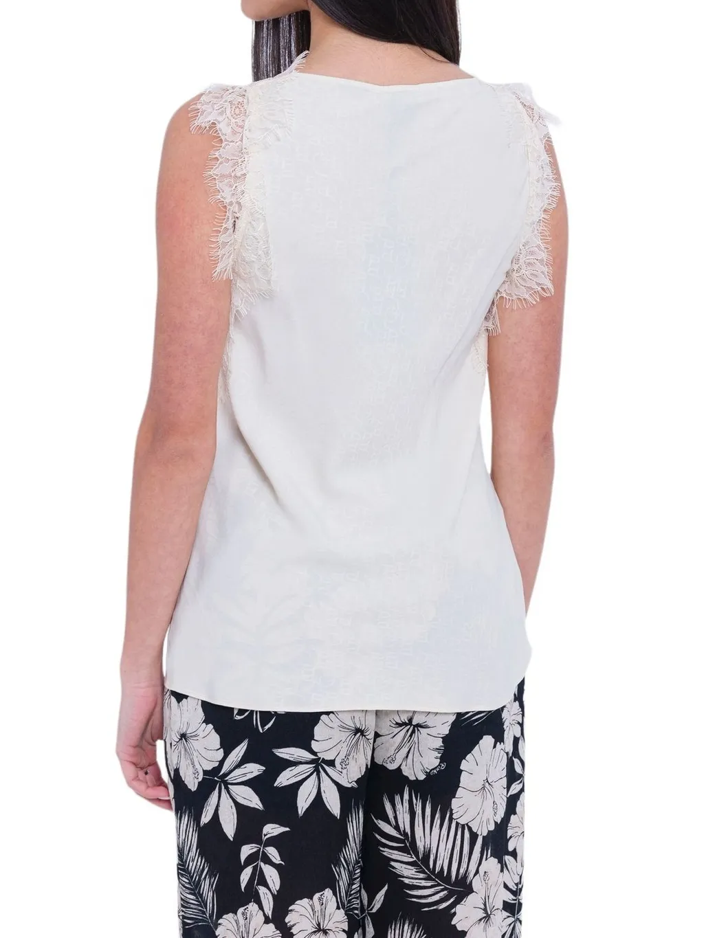 Pinko Lace-Trim Jacquard Sleeveless Top