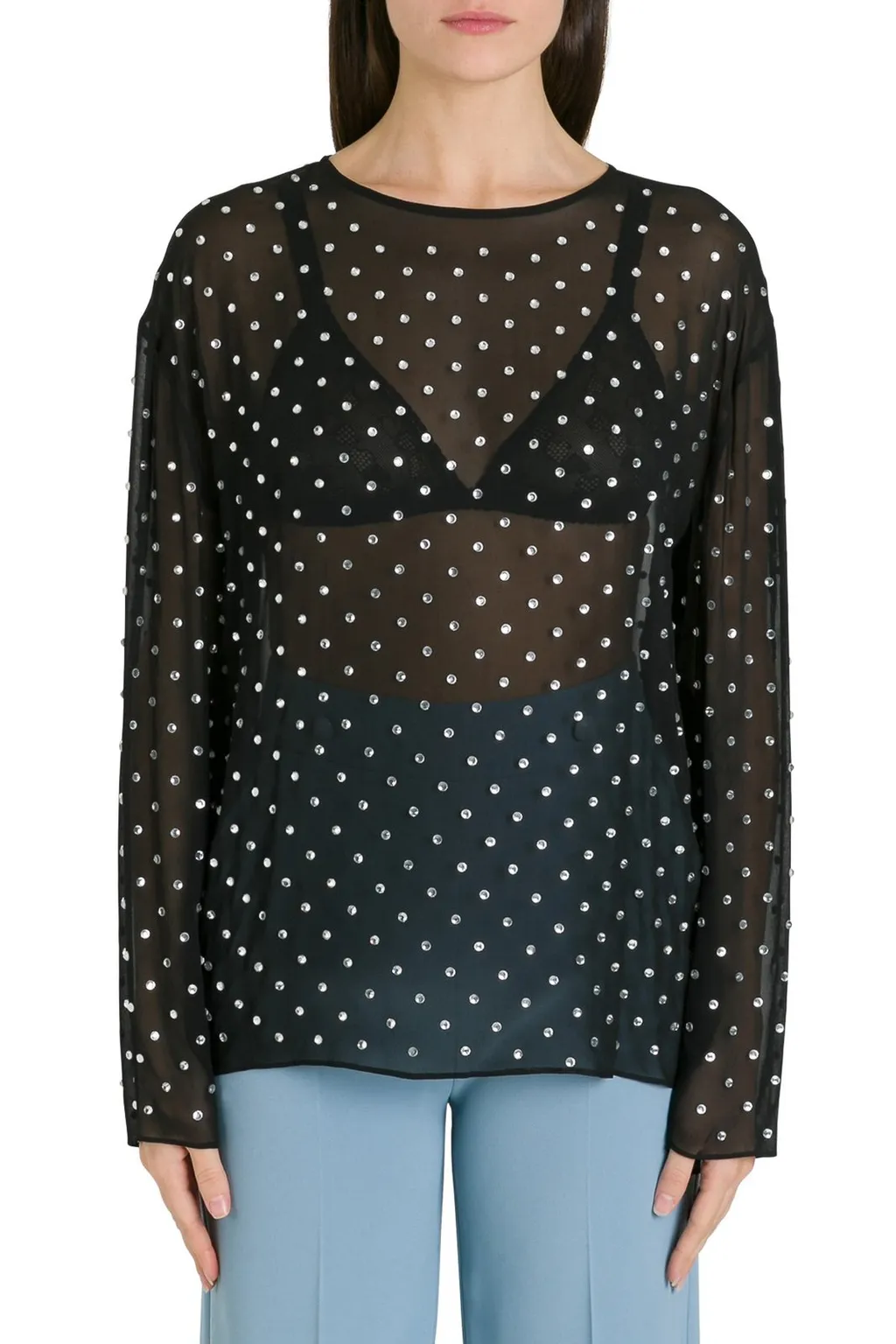 Pinko Polka Dot Crewneck Long Sleeved Blouse