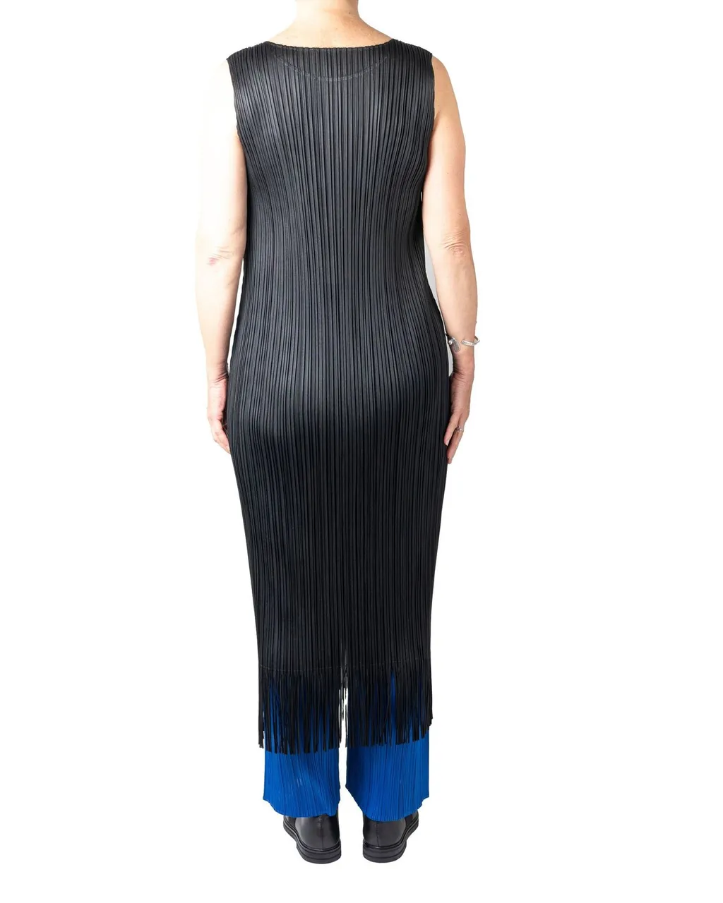 Pleats Please Issey Miyake Fringed Hem Pleated Midi Dress