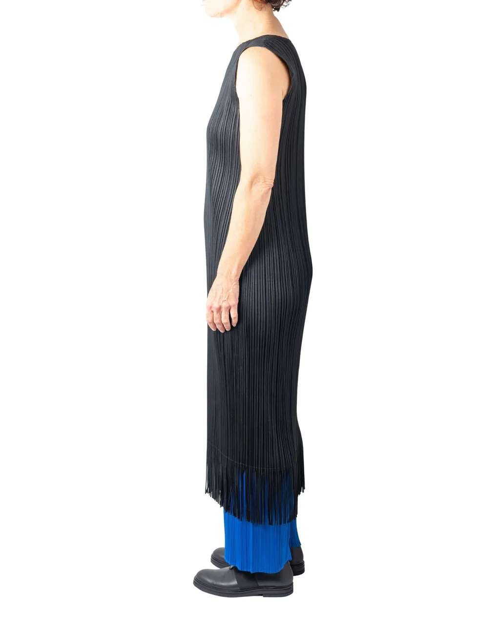 Pleats Please Issey Miyake Fringed Hem Pleated Midi Dress