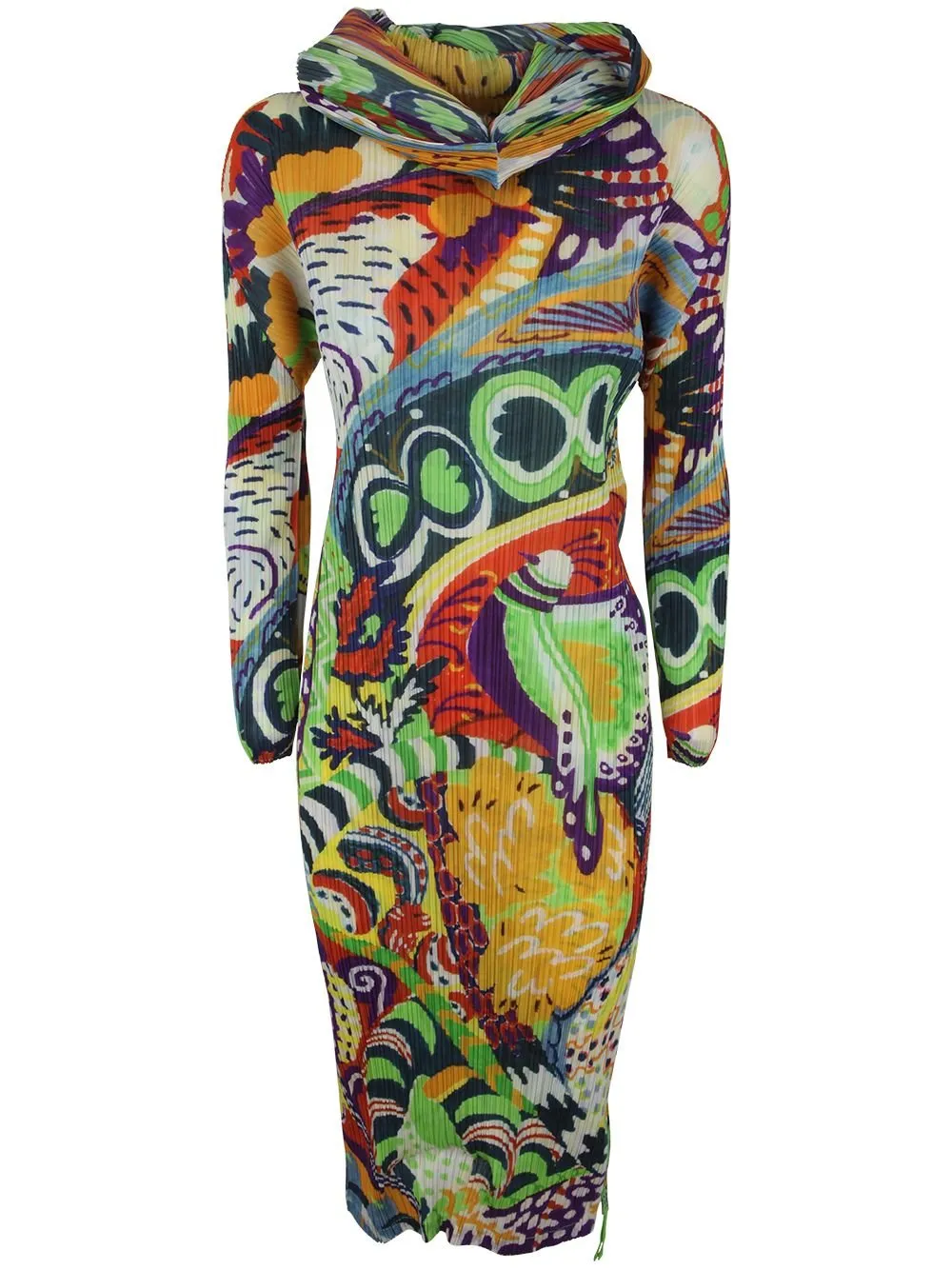 Pleats Please Issey Miyake Snowrunner Graphic Printed Pleated Midi Dress