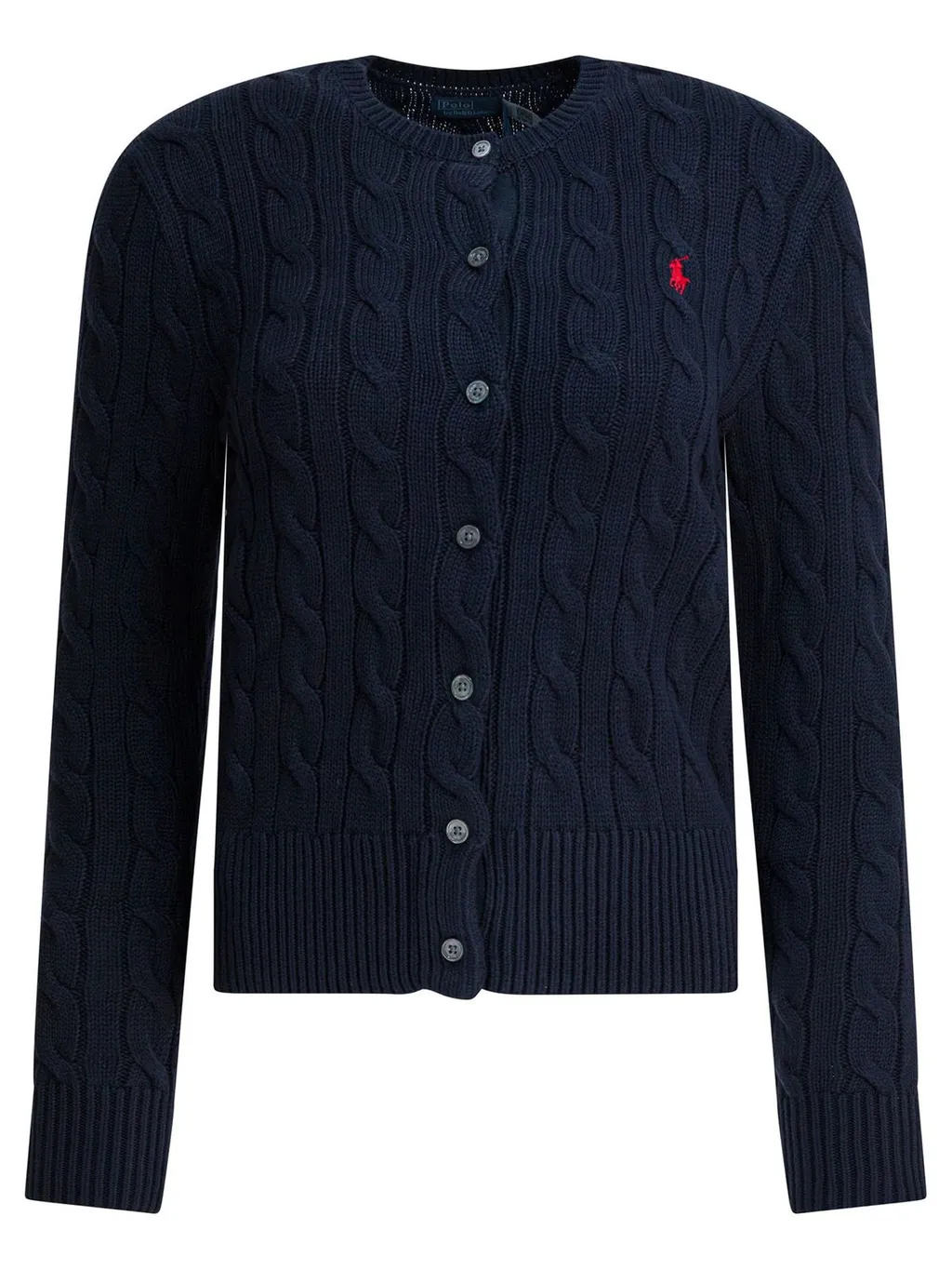 Polo Ralph Lauren Logo Embroidered Cable-Knit Cardigan