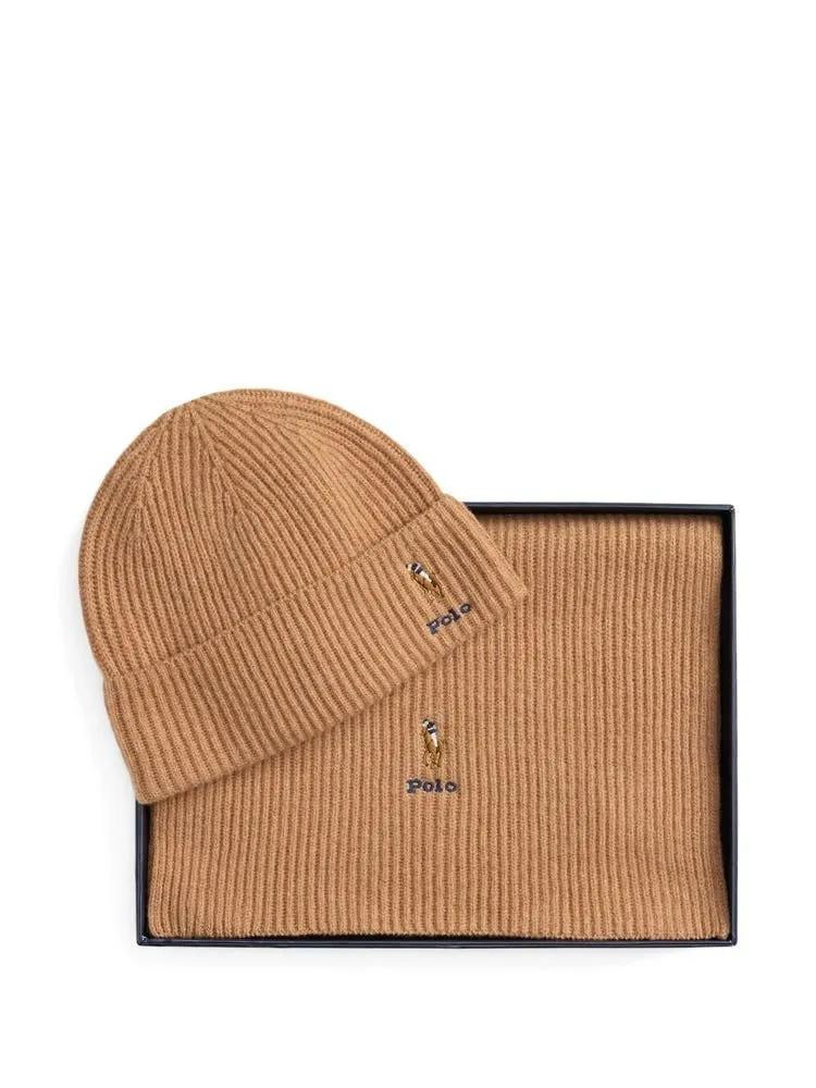 Polo Ralph Lauren Logo Embroidered Beanie And Scarf Set