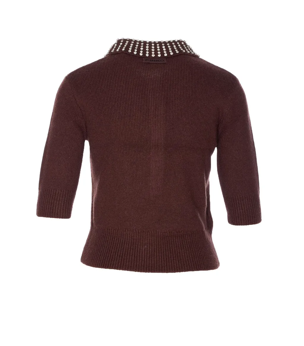 Pinko Collared Embellished Short-Sleeve Knit Polo Shirt