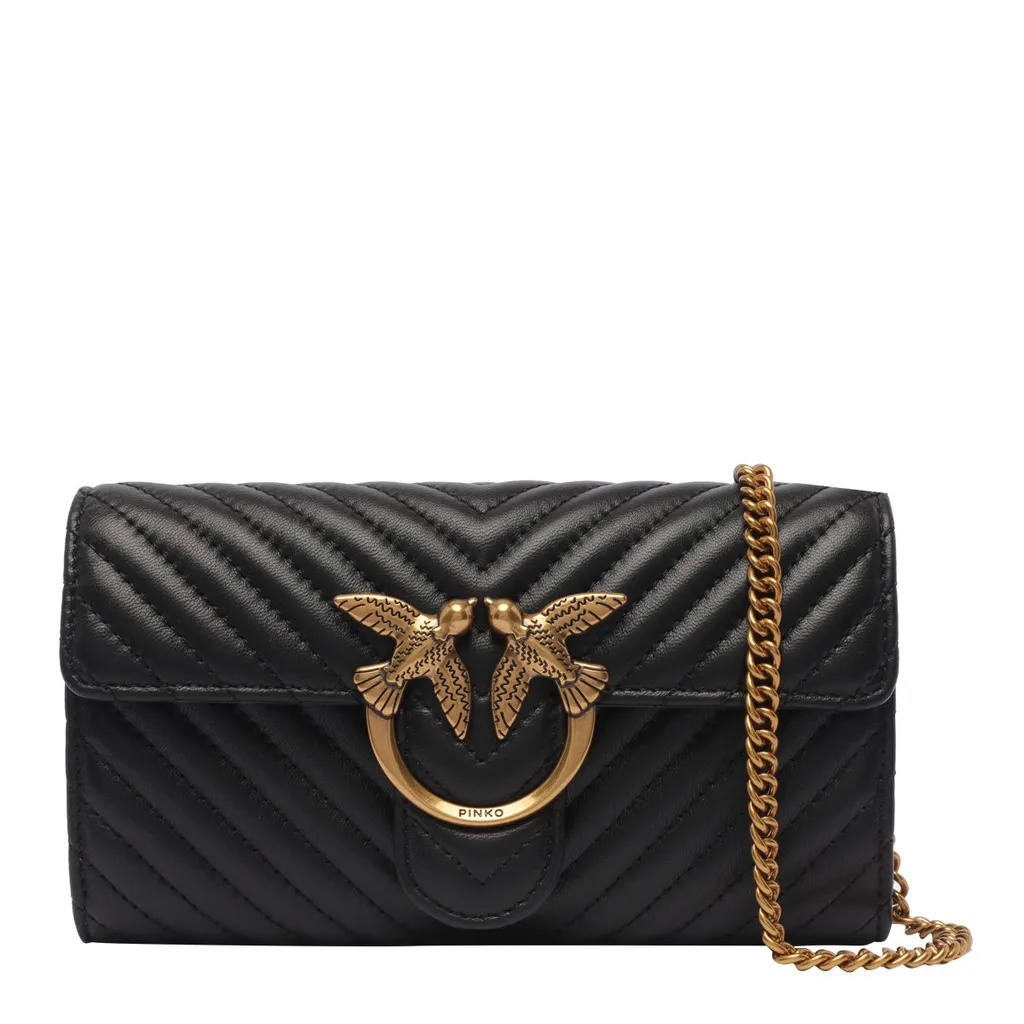 Pinko Logo Plaque Chain-Linked Quilted Shoulder Bag