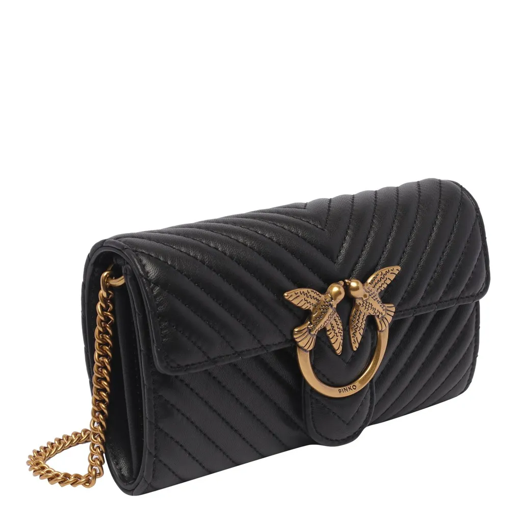 Pinko Logo Plaque Chain-Linked Quilted Shoulder Bag