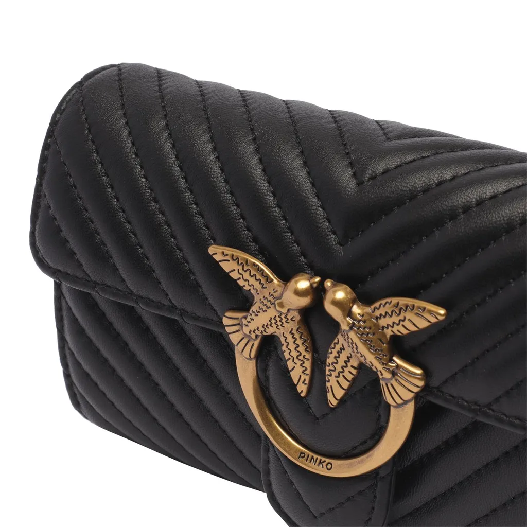 Pinko Logo Plaque Chain-Linked Quilted Shoulder Bag