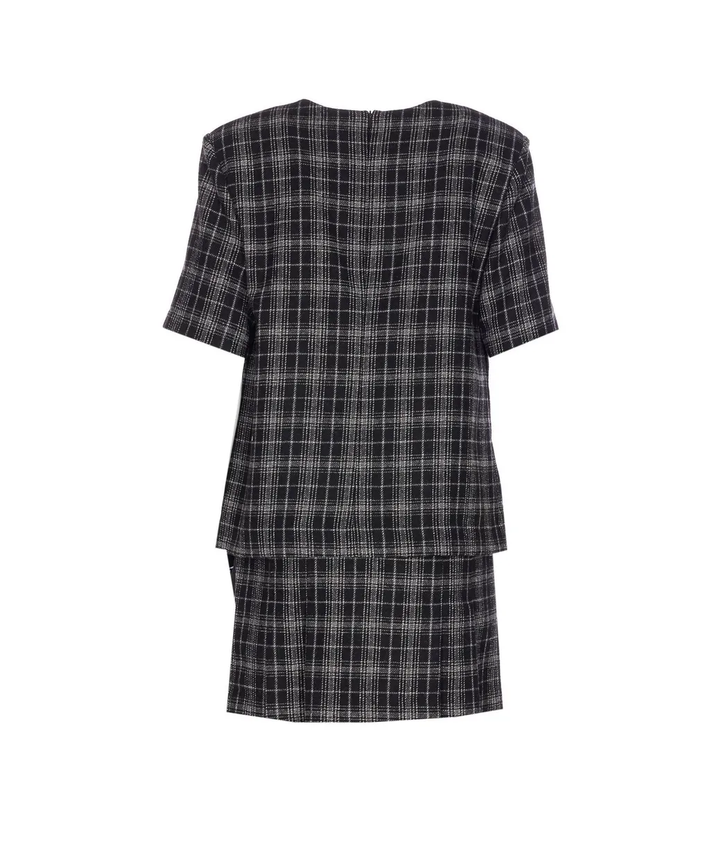 Pinko Checked Crewneck Short Dress