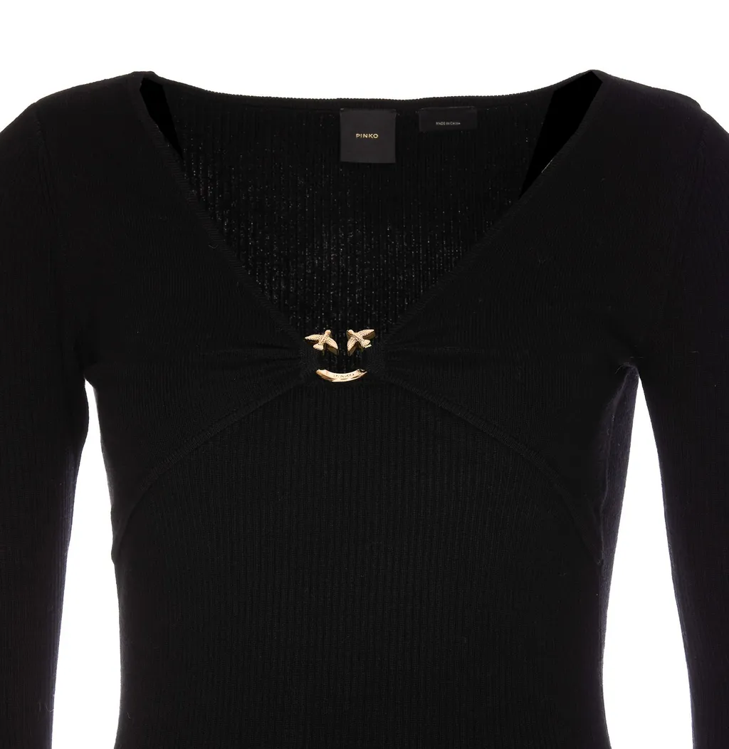 Pinko Love Birds V-Neck Long-Sleeved Top