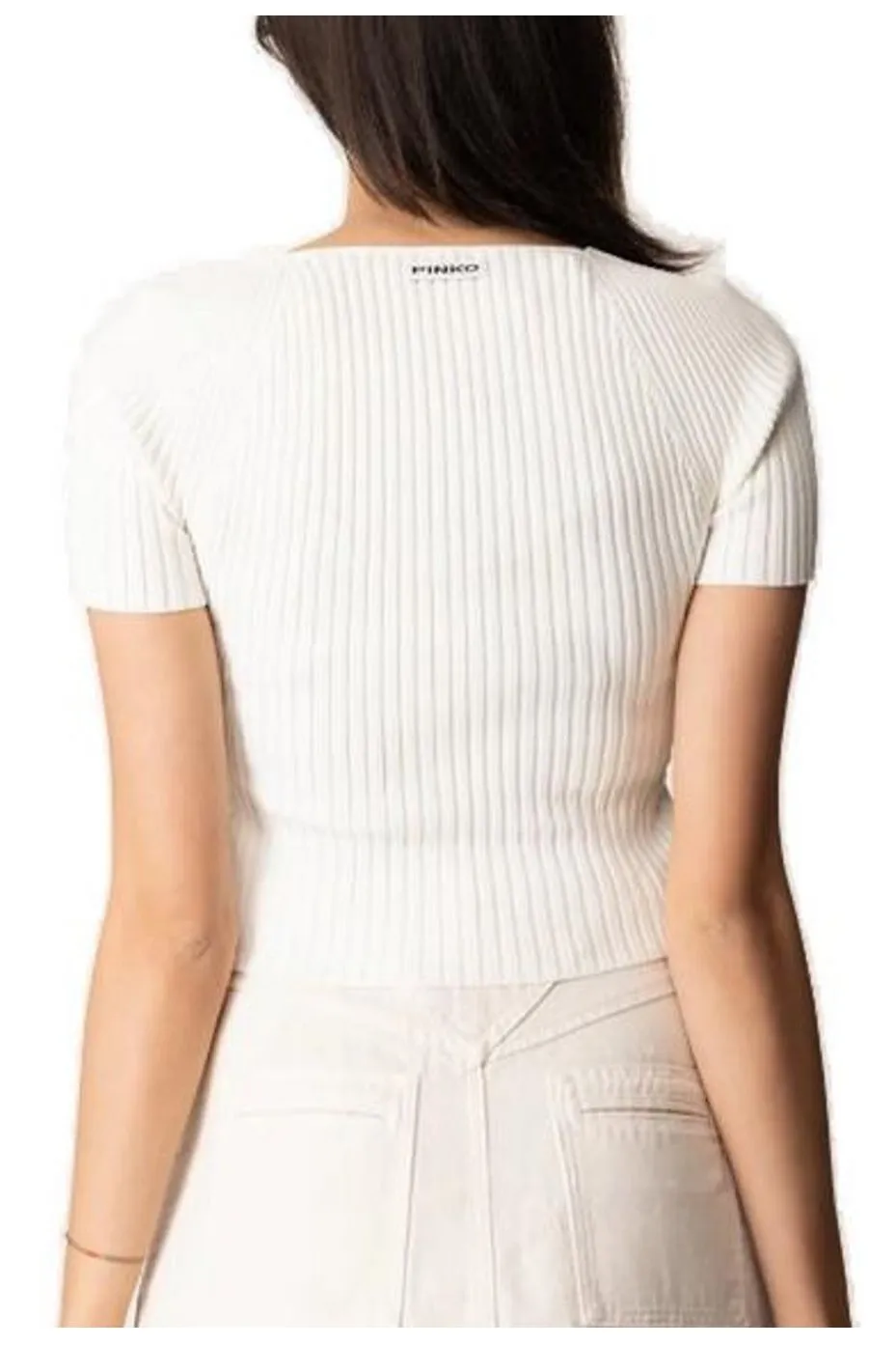 Pinko Ribbed Knit Cropped T-Shirt
