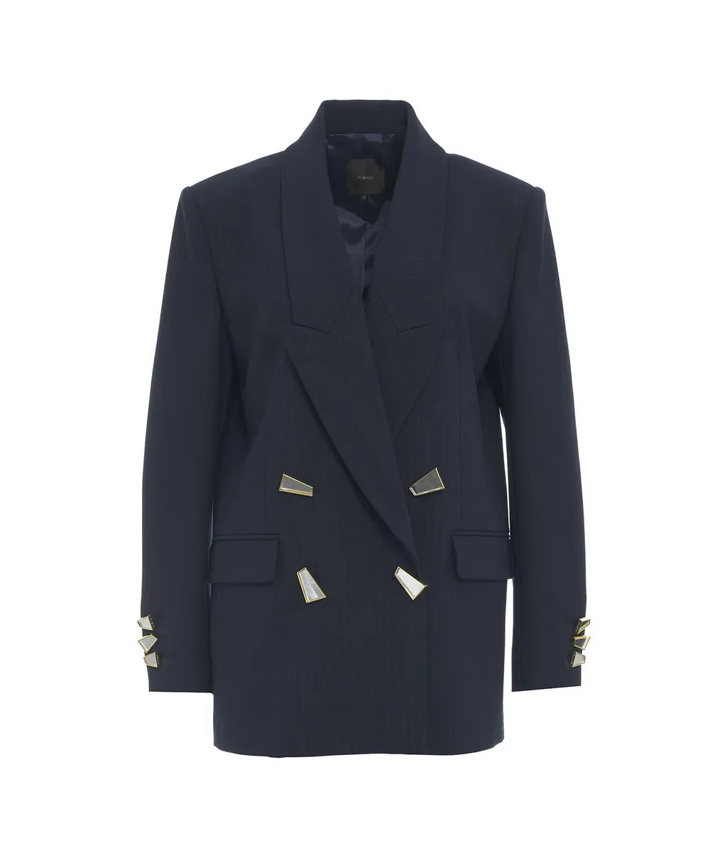Pinko Mirror-Detailed Double Breasted Striped Blazer