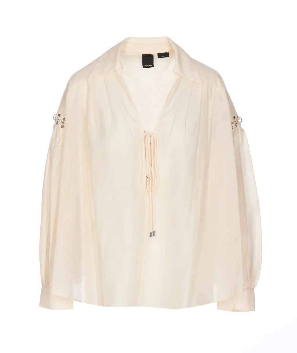 Pinko V-Neck Eyelet Detailed Blouse