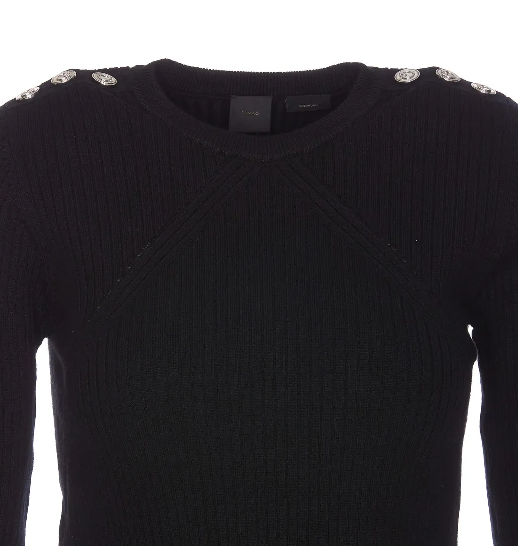 Pinko Love Birds-Embossed Studded Crewneck Jumper