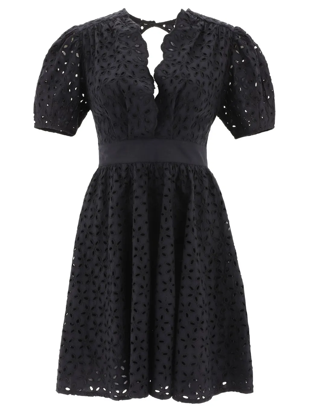 Pinko Broderie Anglaise V-Neck Mini Dress