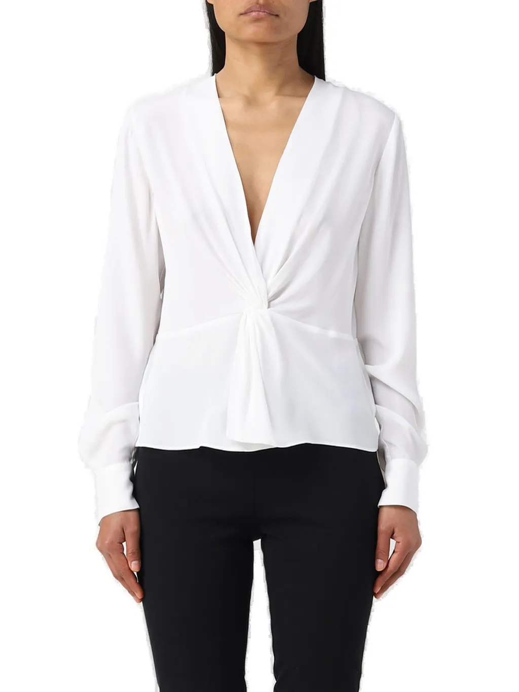 Pinko Twist-Detailed Plunging V-Neck Blouse