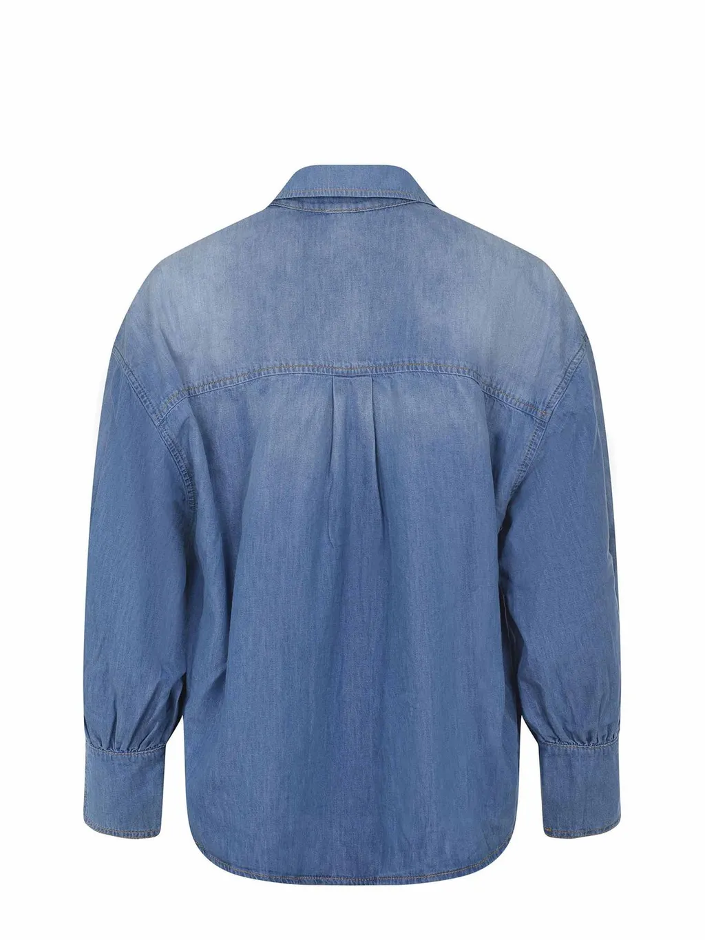Pinko Front-Tied V-Neck Denim Blouse