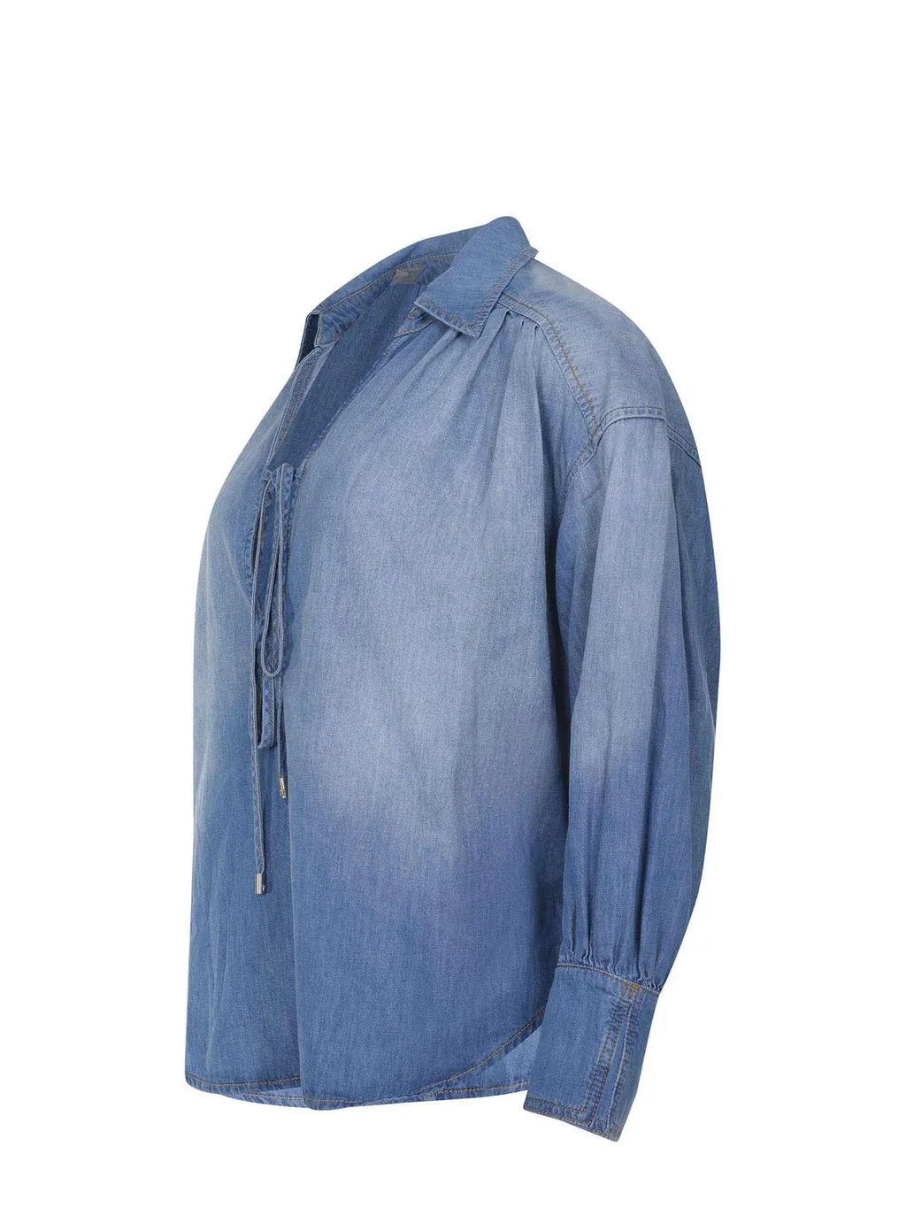 Pinko Front-Tied V-Neck Denim Blouse
