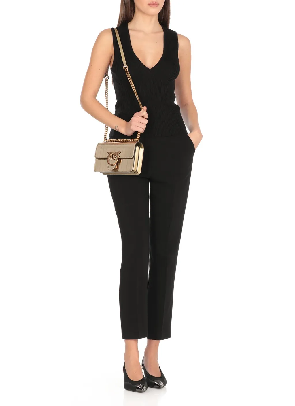 Pinko V-Neck Ribbed Sleeveless Top