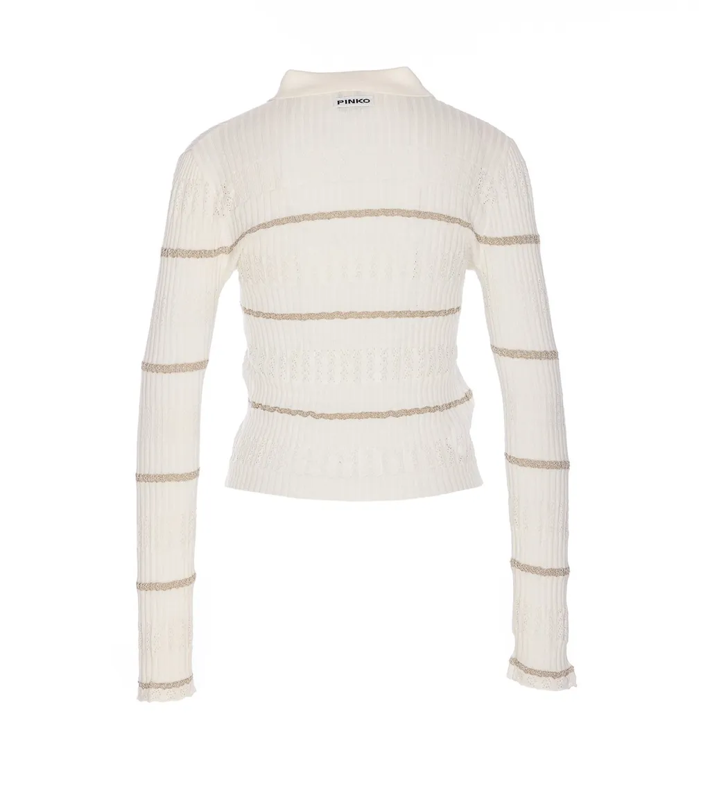 Pinko Metallic Stripe Long-Sleeved Polo Shirt