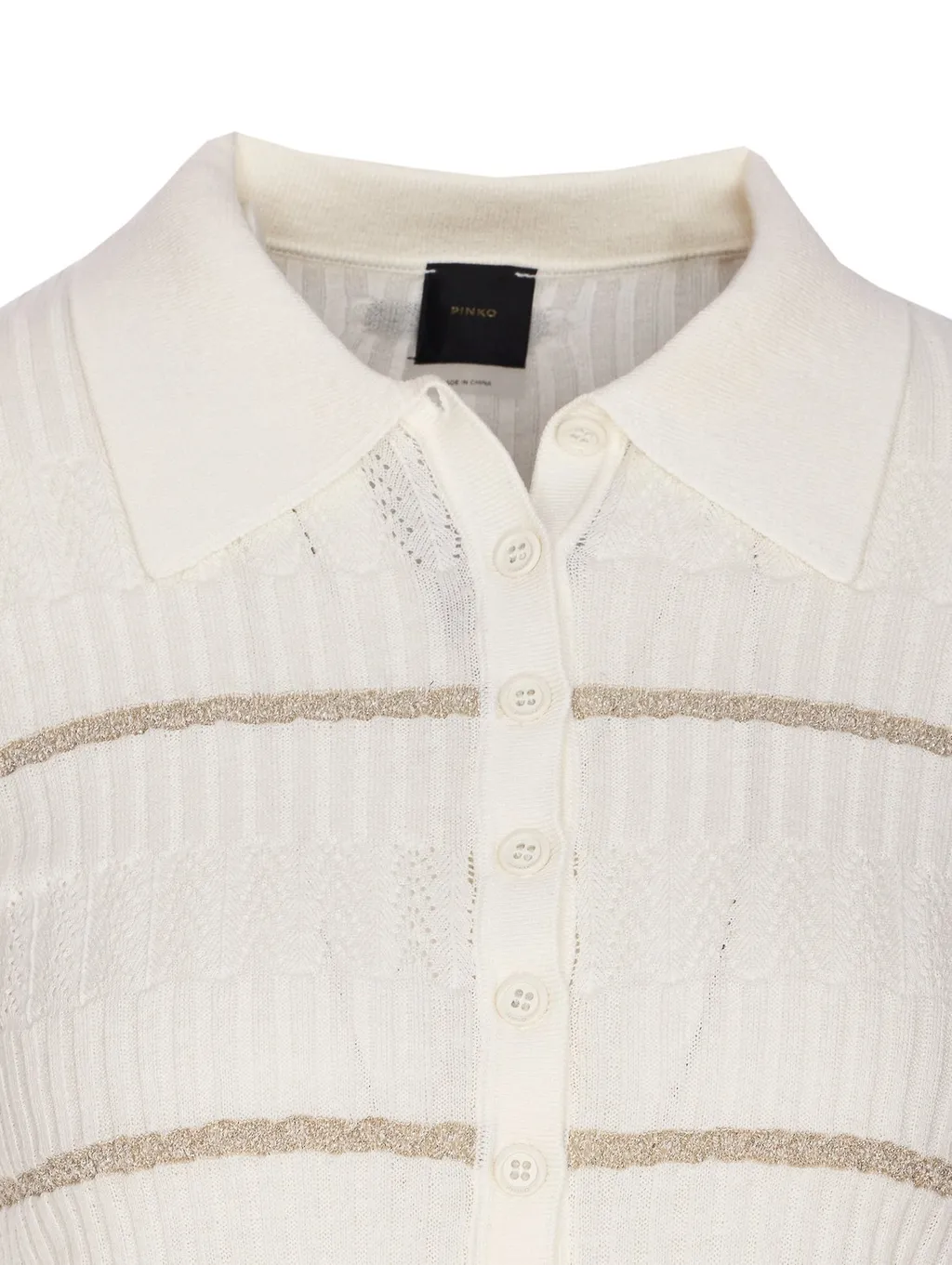 Pinko Metallic Stripe Long-Sleeved Polo Shirt