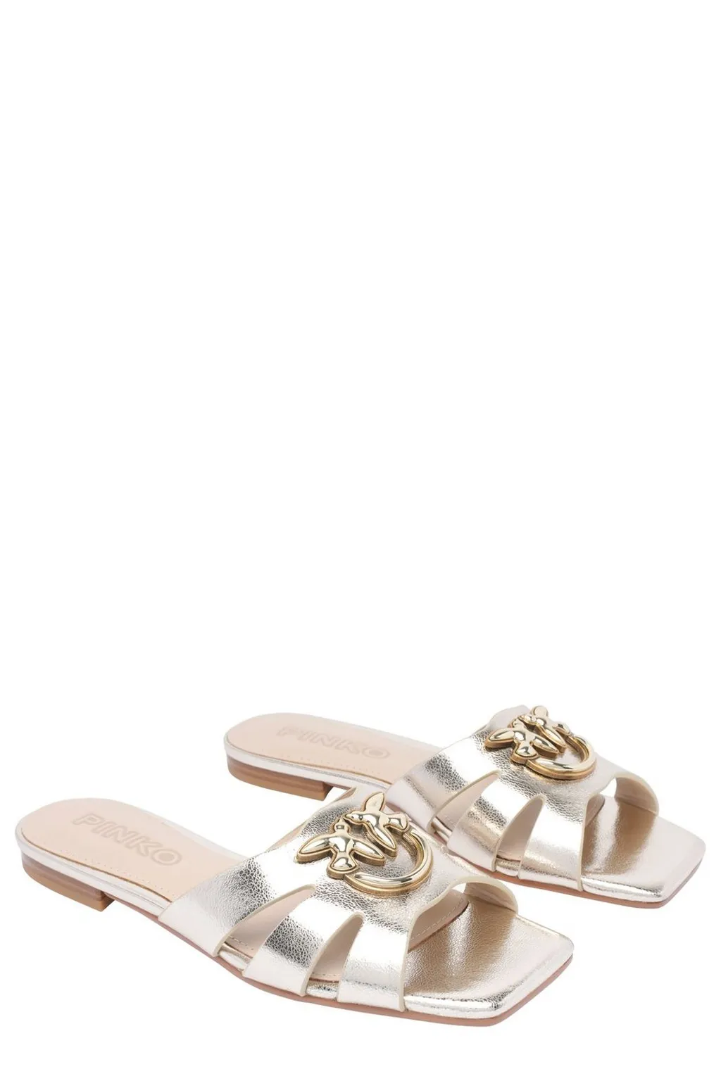 Pinko Logo Plaque Metallic Sandals