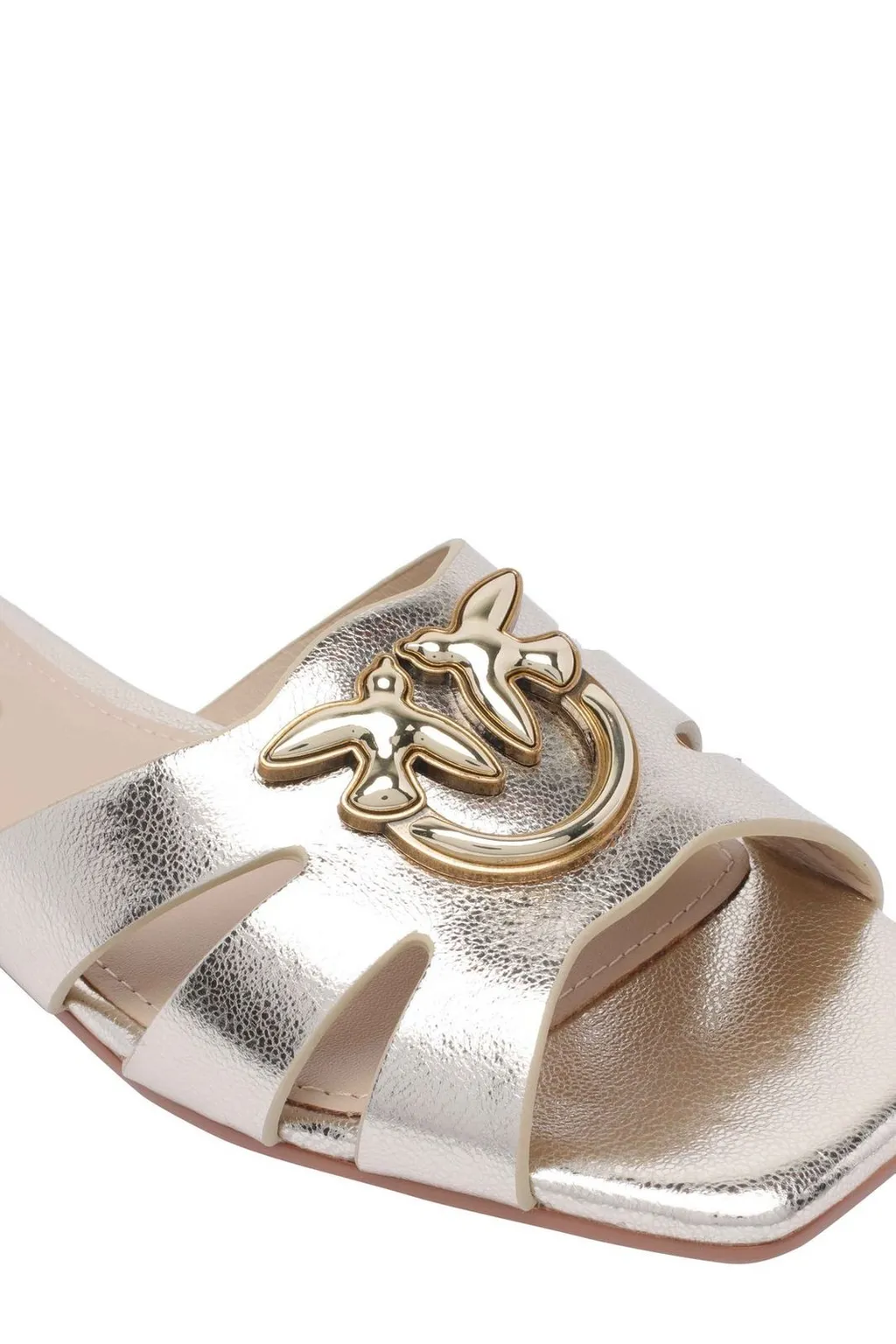 Pinko Logo Plaque Metallic Sandals