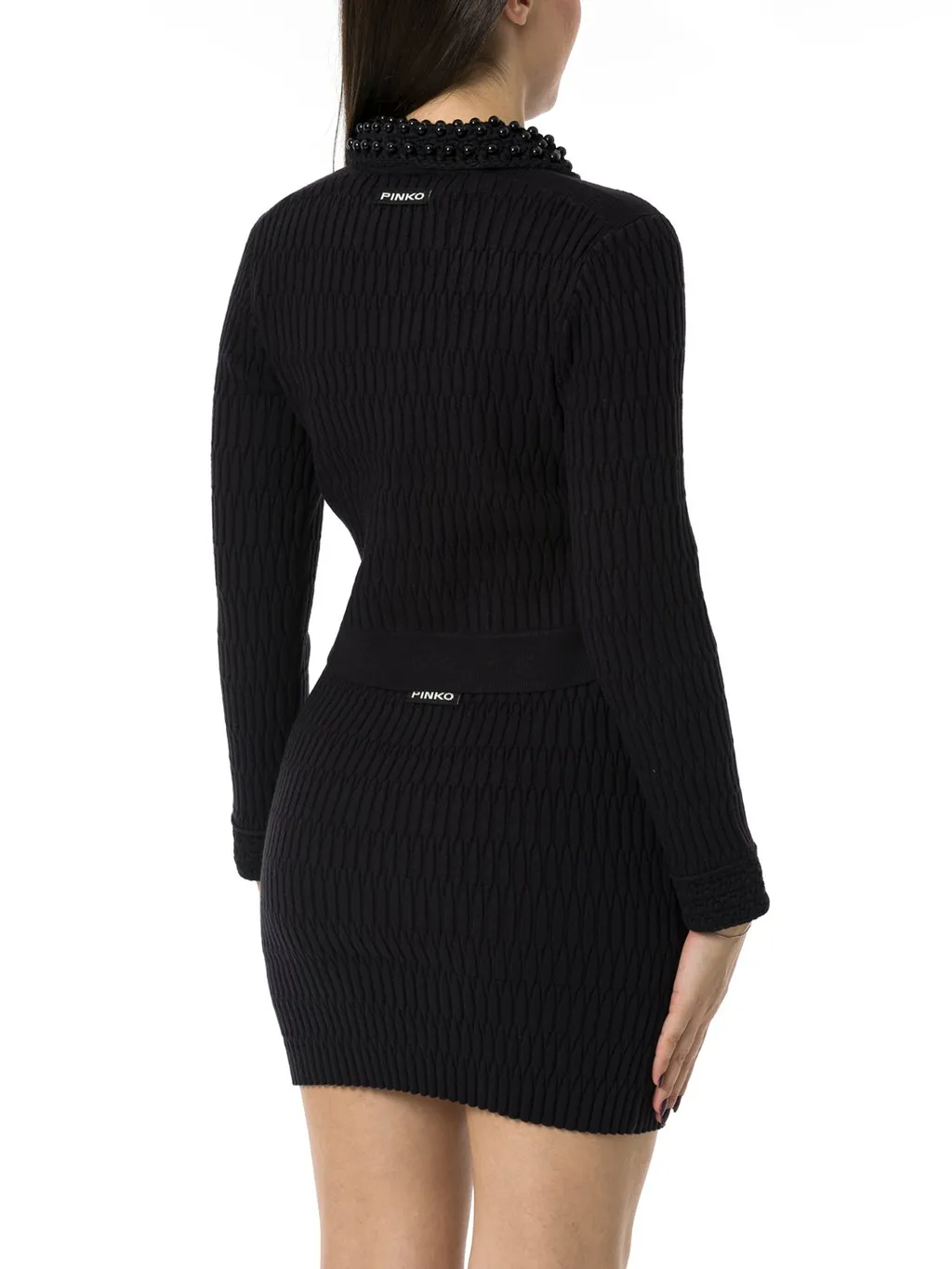 Pinko Logo Inlaid Pearl Detailed Cropped Jacket
