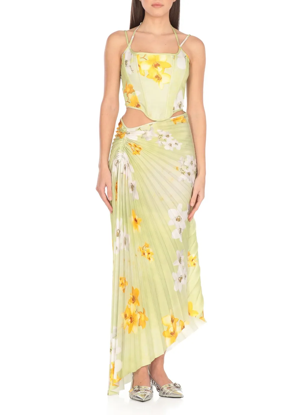 Pinko Floral-Printed Halterneck Corset Top