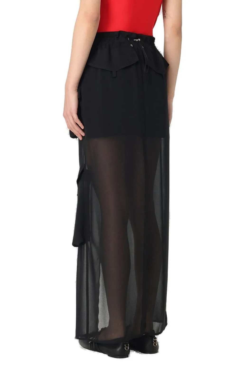 Pinko Front-Slit Drawstring Sheer Cargo Midi Skirt