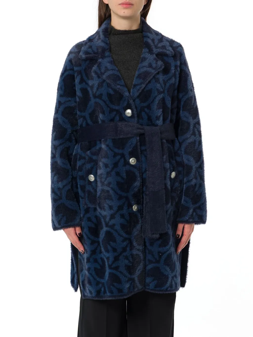 Pinko Pattern Belted Buttoned Coat