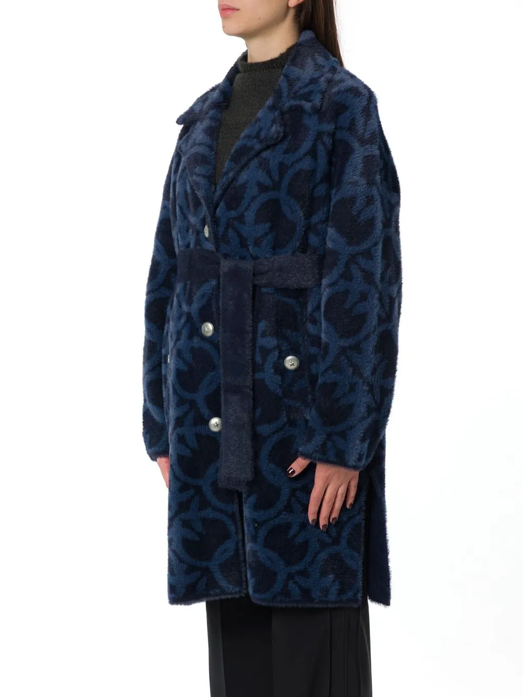 Pinko Pattern Belted Buttoned Coat