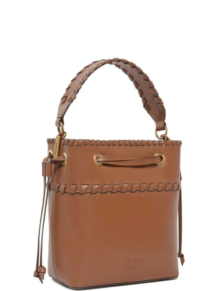 Pinko Braided-Handle Drawstring Small Bucket Bag