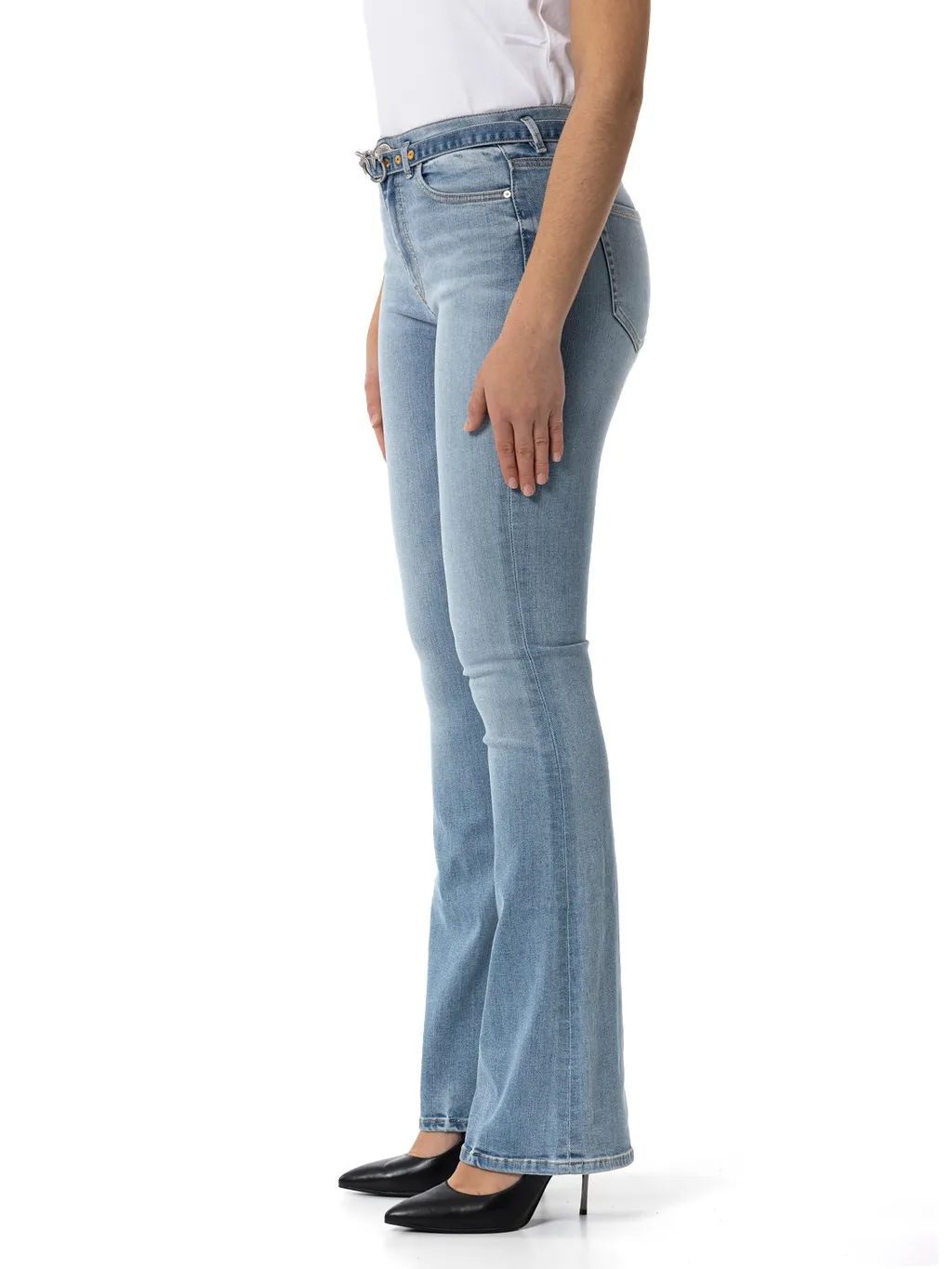 Pinko Flared Bird-Logo Belt Jeans