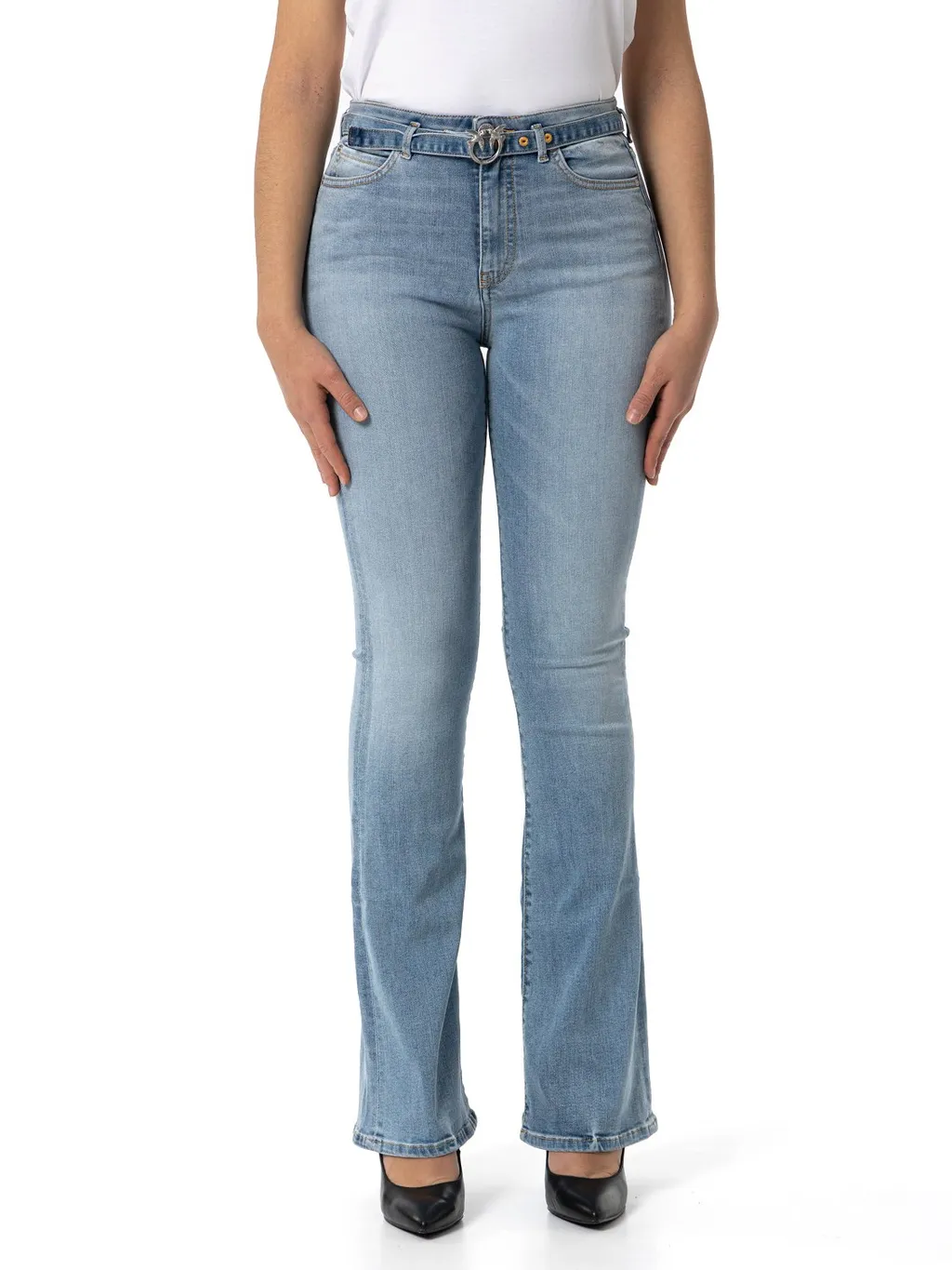 Pinko Flared Bird-Logo Belt Jeans